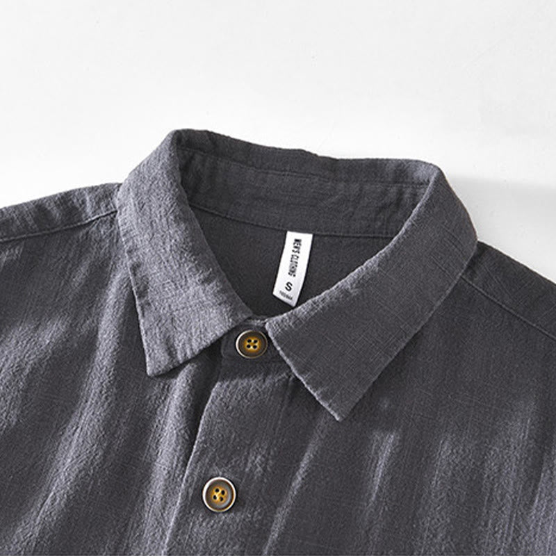 Kurtka męska z długim rękawem z lnu ramii z kieszeniami Buddha Stones Commute Plain Simple Buttons Design - image 12