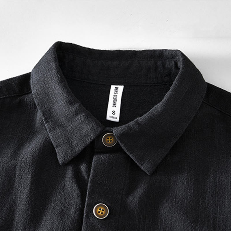 Kurtka męska z długim rękawem z lnu ramii z kieszeniami Buddha Stones Commute Plain Simple Buttons Design - image 6