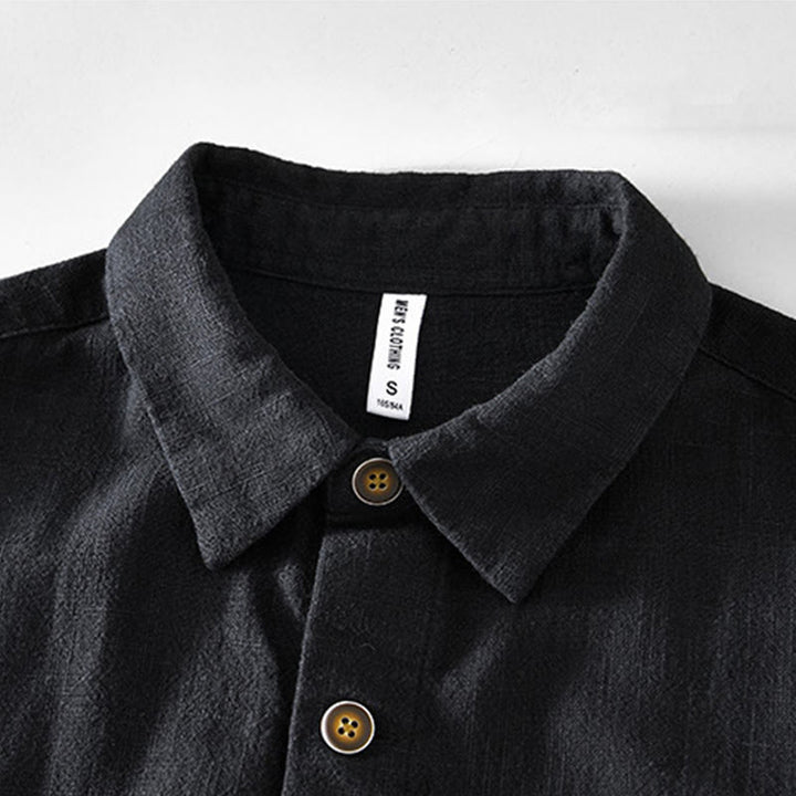 Kurtka męska z długim rękawem z lnu ramii z kieszeniami Buddha Stones Commute Plain Simple Buttons Design - image 6