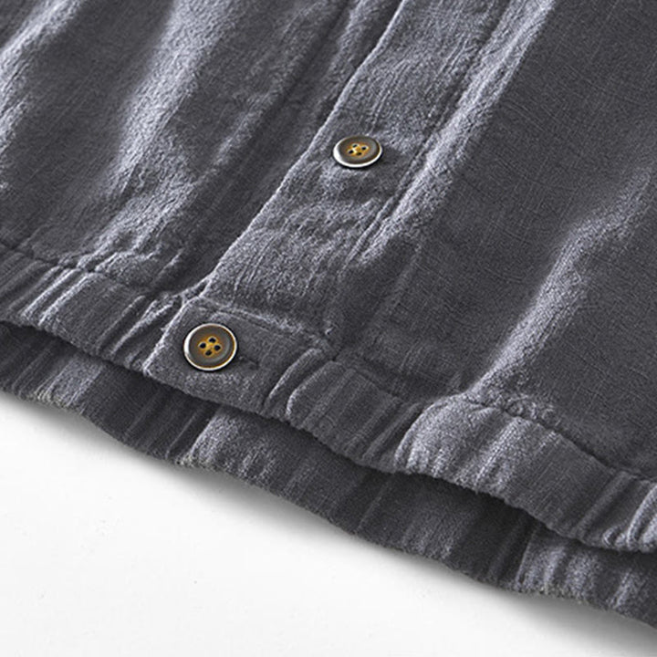 Kurtka męska z długim rękawem z lnu ramii z kieszeniami Buddha Stones Commute Plain Simple Buttons Design - image 19