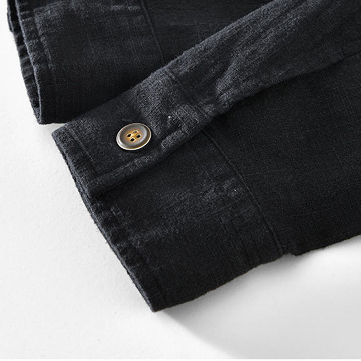 Kurtka męska z długim rękawem z lnu ramii z kieszeniami Buddha Stones Commute Plain Simple Buttons Design - image 7