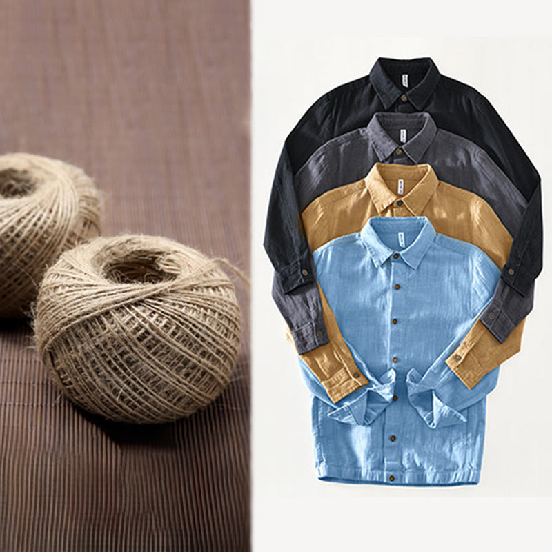 Kurtka męska z długim rękawem z lnu ramii z kieszeniami Buddha Stones Commute Plain Simple Buttons Design - image 27