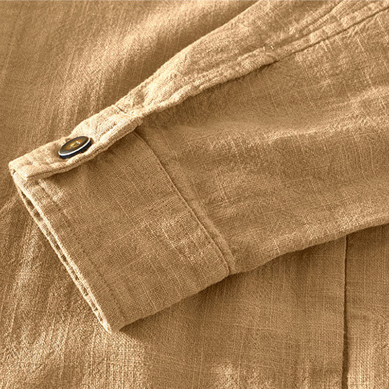 Kurtka męska z długim rękawem z lnu ramii z kieszeniami Buddha Stones Commute Plain Simple Buttons Design - image 3