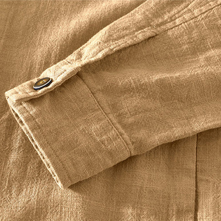 Kurtka męska z długim rękawem z lnu ramii z kieszeniami Buddha Stones Commute Plain Simple Buttons Design - image 3