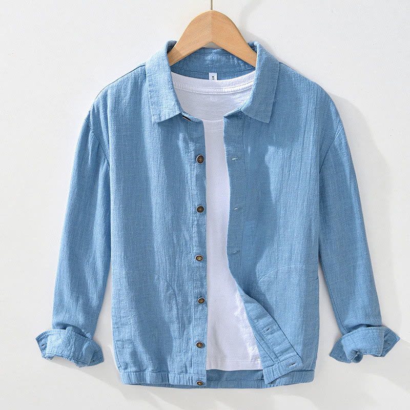 Kurtka męska z długim rękawem z lnu ramii z kieszeniami Buddha Stones Commute Plain Simple Buttons Design - LightSkyBlue - US/UK/AU42， EU52 (3XL) - image 20