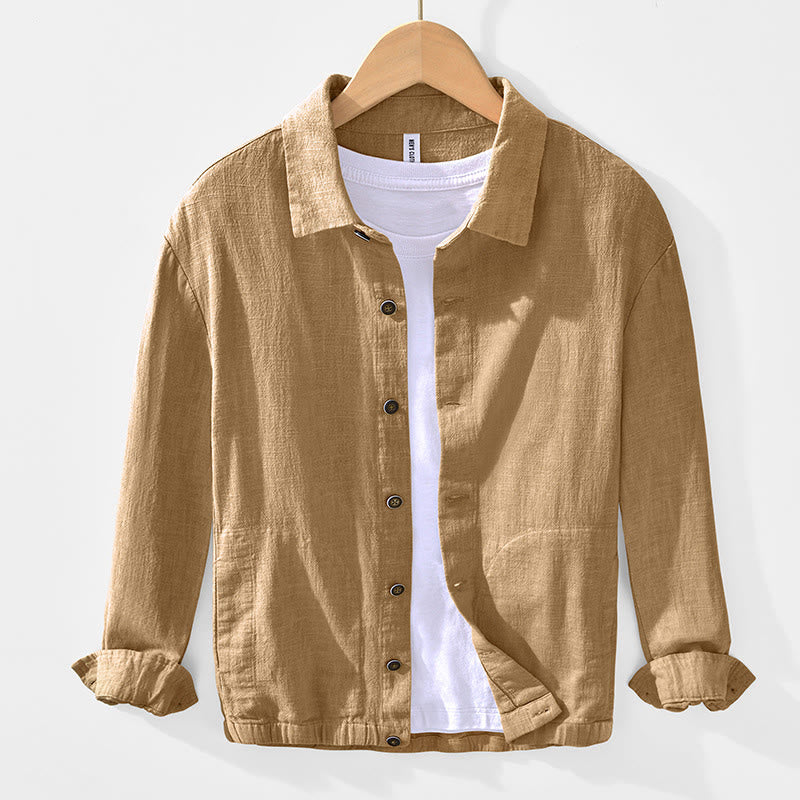 Kurtka męska z długim rękawem z lnu ramii z kieszeniami Buddha Stones Commute Plain Simple Buttons Design - Nawłoć - US/UK/AU42， EU52 (3XL) - image 1