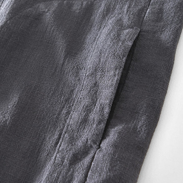 Kurtka męska z długim rękawem z lnu ramii z kieszeniami Buddha Stones Commute Plain Simple Buttons Design - image 16