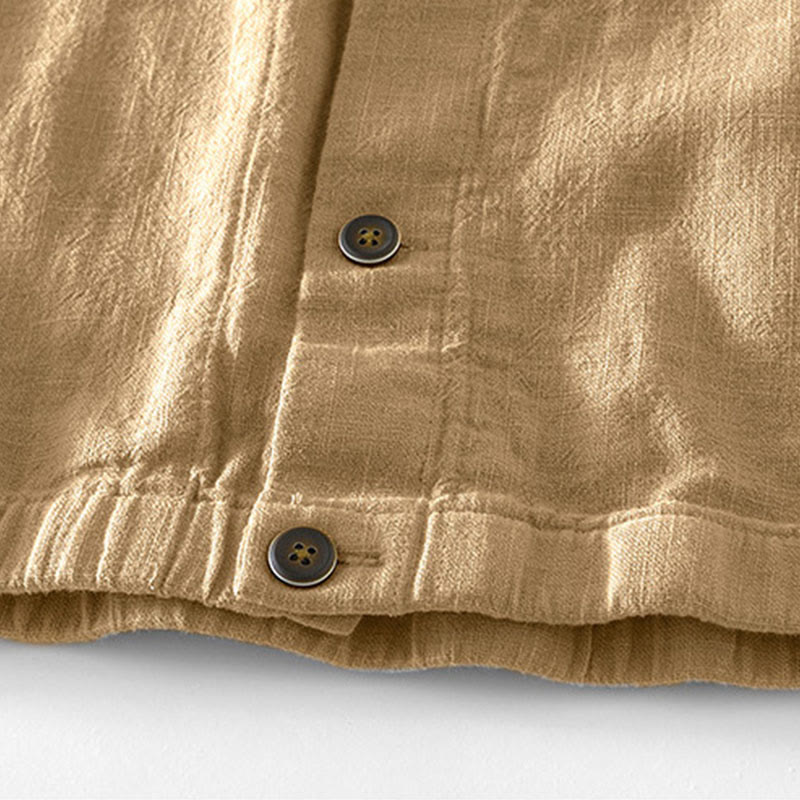 Kurtka męska z długim rękawem z lnu ramii z kieszeniami Buddha Stones Commute Plain Simple Buttons Design - image 4