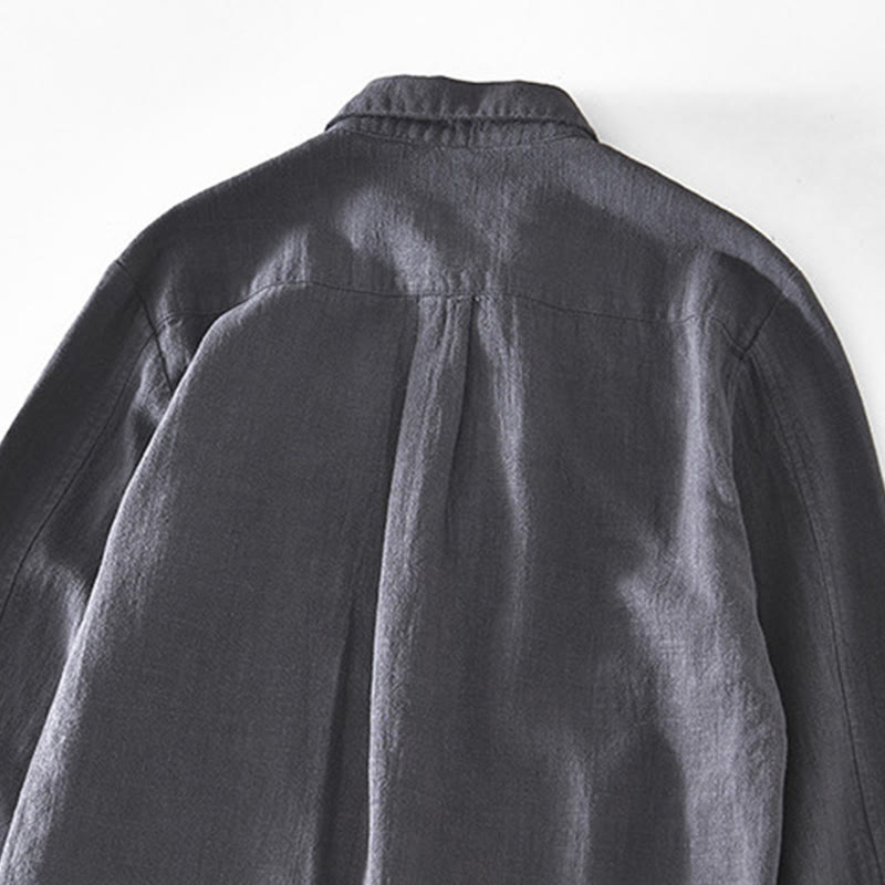 Kurtka męska z długim rękawem z lnu ramii z kieszeniami Buddha Stones Commute Plain Simple Buttons Design - image 13