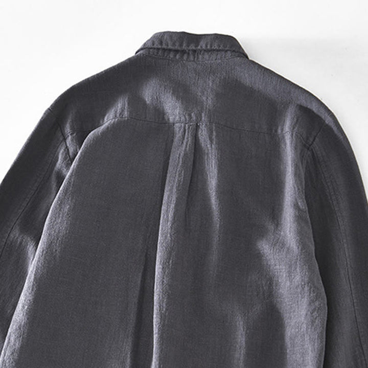 Kurtka męska z długim rękawem z lnu ramii z kieszeniami Buddha Stones Commute Plain Simple Buttons Design - image 13