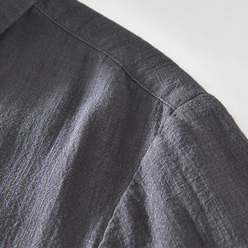 Kurtka męska z długim rękawem z lnu ramii z kieszeniami Buddha Stones Commute Plain Simple Buttons Design - image 14