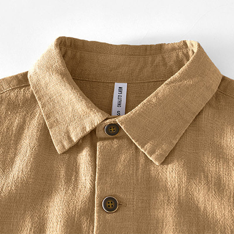 Kurtka męska z długim rękawem z lnu ramii z kieszeniami Buddha Stones Commute Plain Simple Buttons Design - image 1