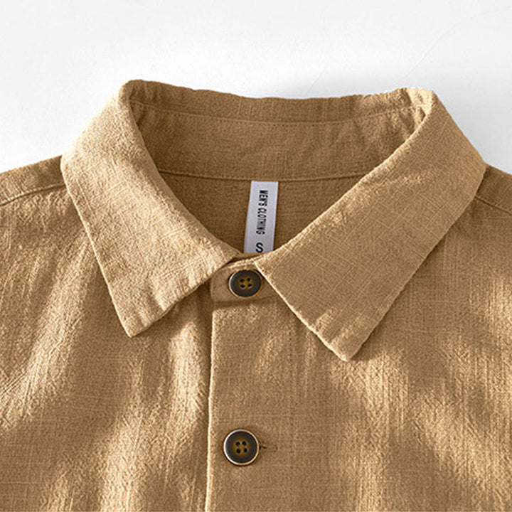 Kurtka męska z długim rękawem z lnu ramii z kieszeniami Buddha Stones Commute Plain Simple Buttons Design - image 1