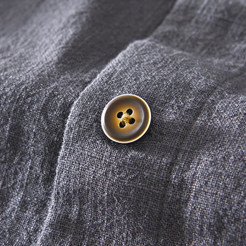 Kurtka męska z długim rękawem z lnu ramii z kieszeniami Buddha Stones Commute Plain Simple Buttons Design - image 17