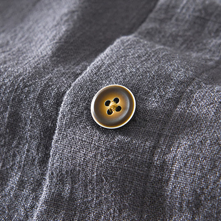 Kurtka męska z długim rękawem z lnu ramii z kieszeniami Buddha Stones Commute Plain Simple Buttons Design - image 17