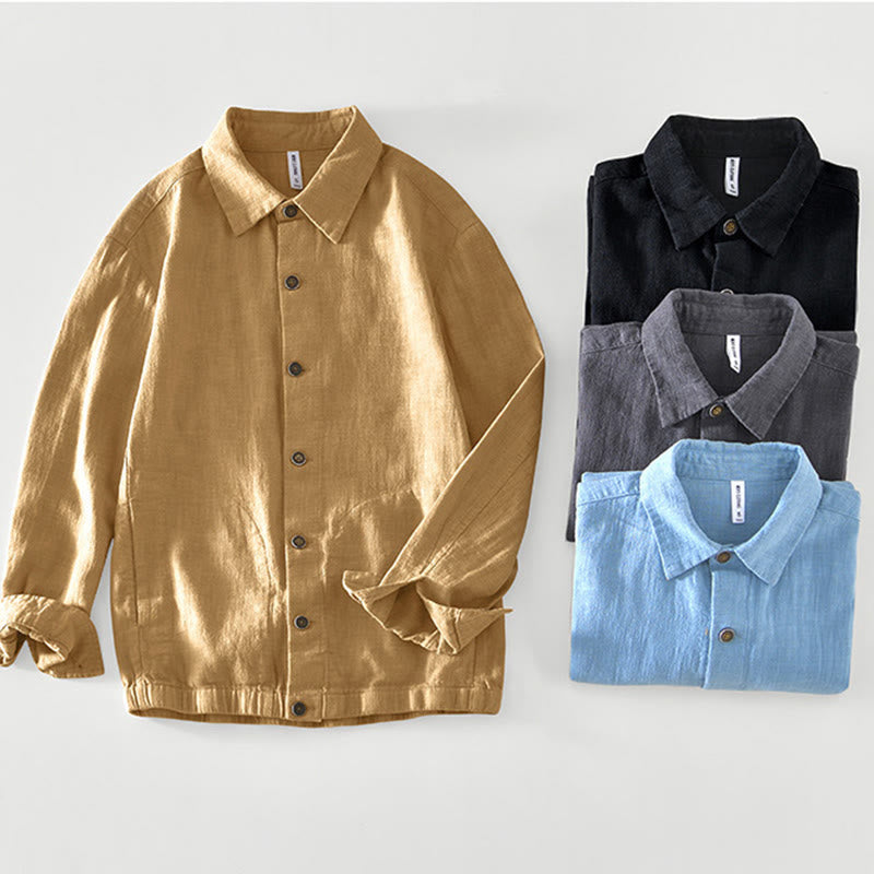 Kurtka męska z długim rękawem z lnu ramii z kieszeniami Buddha Stones Commute Plain Simple Buttons Design - image 26