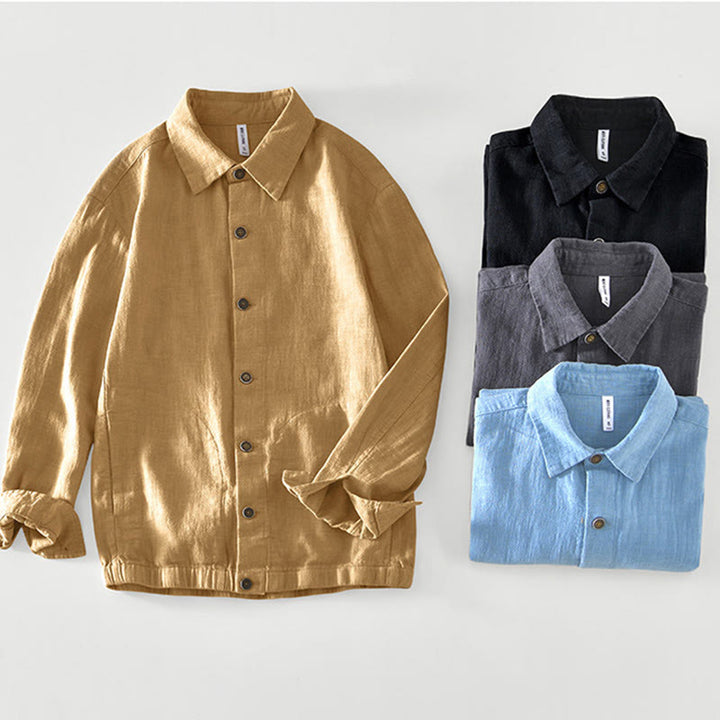 Kurtka męska z długim rękawem z lnu ramii z kieszeniami Buddha Stones Commute Plain Simple Buttons Design - image 26