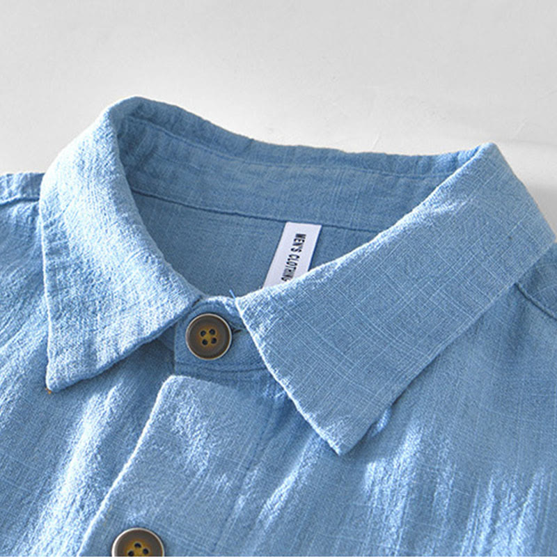 Kurtka męska z długim rękawem z lnu ramii z kieszeniami Buddha Stones Commute Plain Simple Buttons Design - image 21