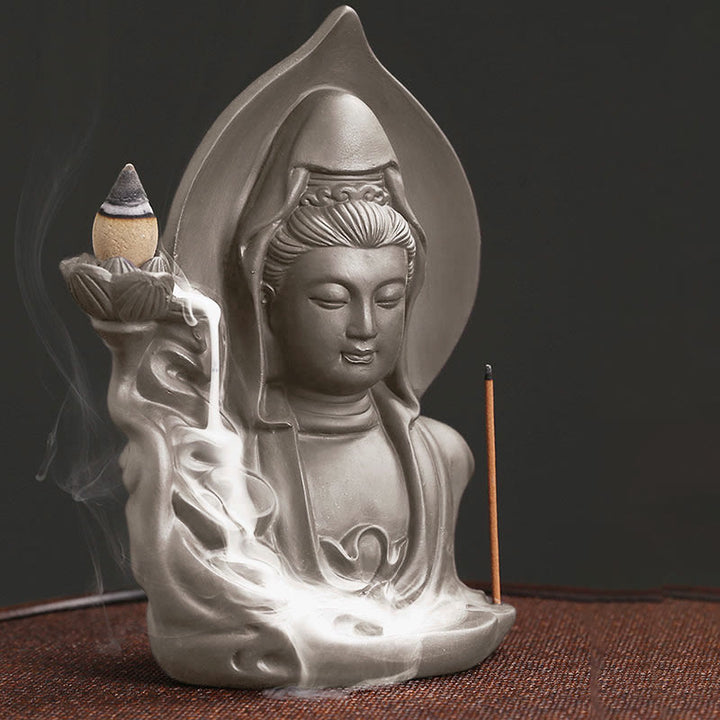 Buddha Stones Tybetański Awalokiteśwara Budda Lotos Uzdrawiający Cofający się Dym Fontanna Kadzidło Palnik - image 8