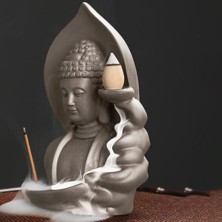 Buddha Stones Tybetański Awalokiteśwara Budda Lotos Uzdrawiający Cofający się Dym Fontanna Kadzidło Palnik - image 15