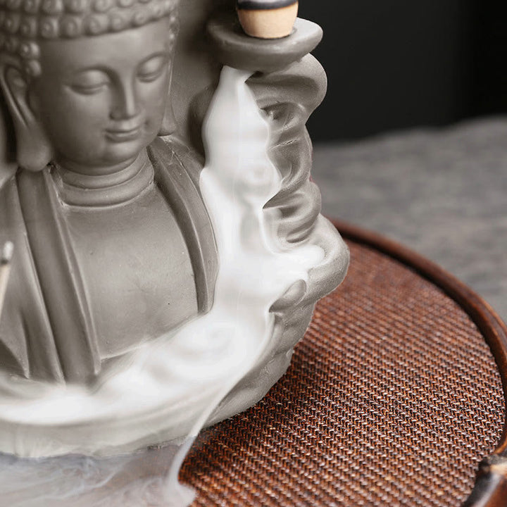 Buddha Stones Tybetański Awalokiteśwara Budda Lotos Uzdrawiający Cofający się Dym Fontanna Kadzidło Palnik - image 19