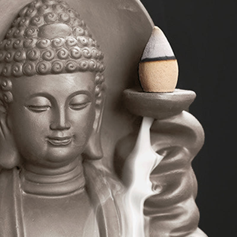 Buddha Stones Tybetański Awalokiteśwara Budda Lotos Uzdrawiający Cofający się Dym Fontanna Kadzidło Palnik - image 18