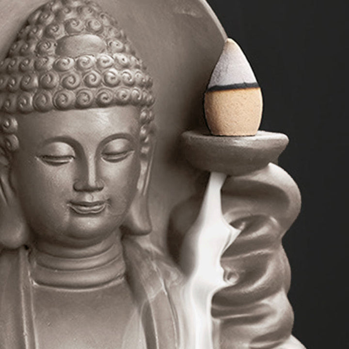 Buddha Stones Tybetański Awalokiteśwara Budda Lotos Uzdrawiający Cofający się Dym Fontanna Kadzidło Palnik - image 18