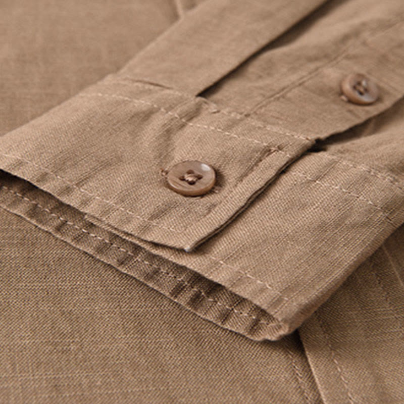 Koszula męska z długim rękawem i stójką Buddha Stones z kieszenią Pure Color Casual Cotton Linen - image 23