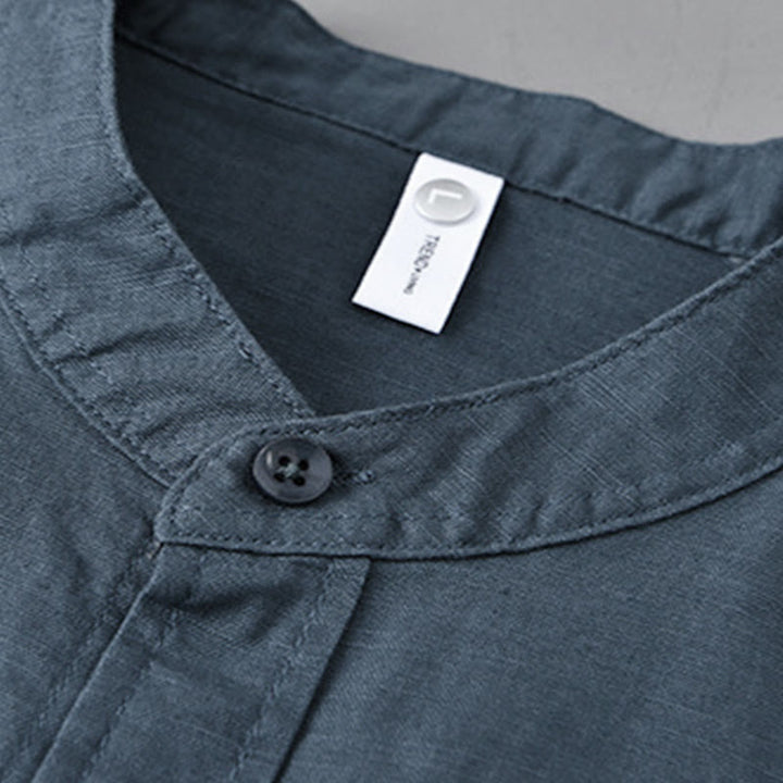 Koszula męska z długim rękawem i stójką Buddha Stones z kieszenią Pure Color Casual Cotton Linen - image 26