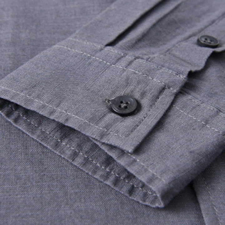 Koszula męska z długim rękawem i stójką Buddha Stones z kieszenią Pure Color Casual Cotton Linen - image 37