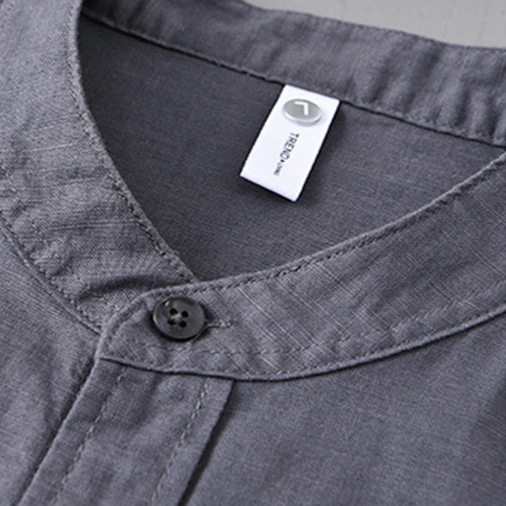 Koszula męska z długim rękawem i stójką Buddha Stones z kieszenią Pure Color Casual Cotton Linen - image 35