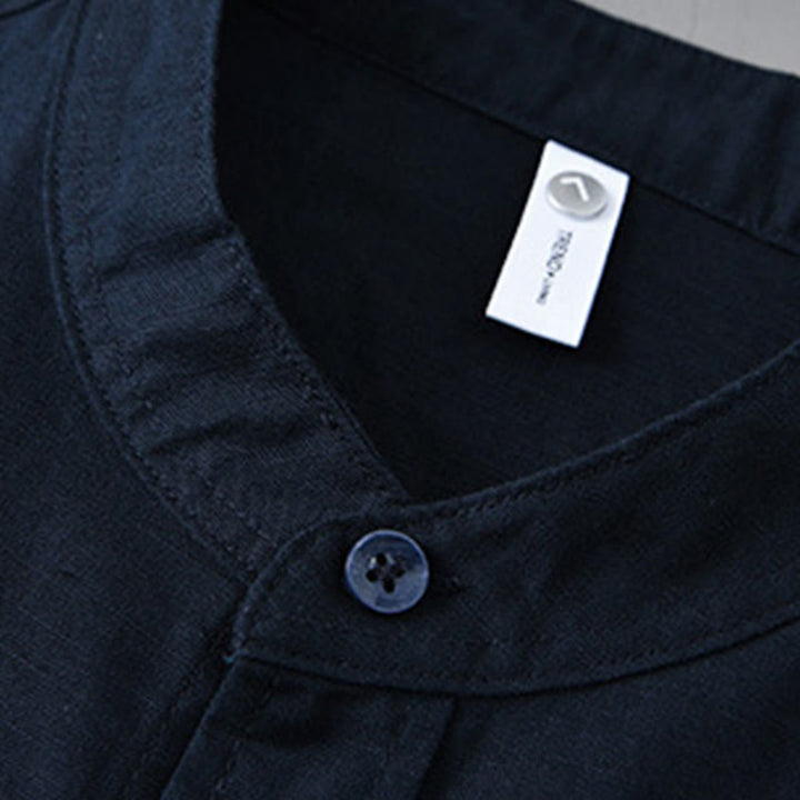 Koszula męska z długim rękawem i stójką Buddha Stones z kieszenią Pure Color Casual Cotton Linen - image 39