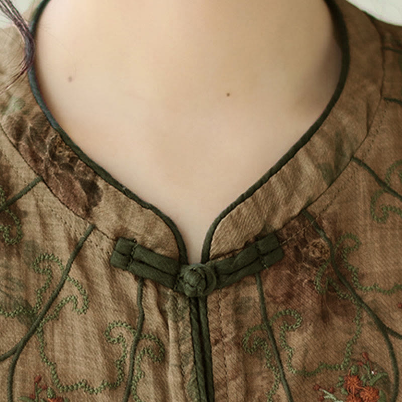 Koszula z nadrukiem fioletowych kwiatów Buddha Stones i guzikami - image 9