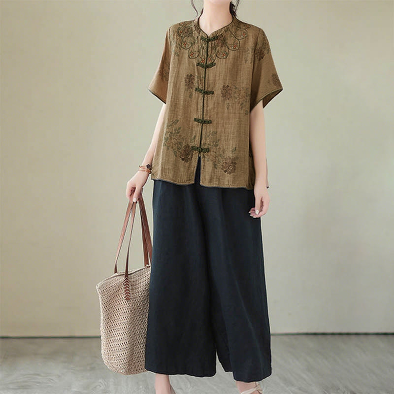 Koszula z nadrukiem fioletowych kwiatów Buddha Stones i guzikami - image 12