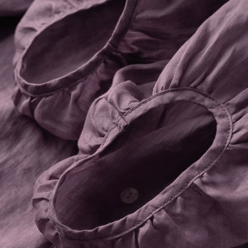 Koszula damska z bufiastymi rękawami i dekoltem w serek, zapinana na trzy czwarte, z motywem Buddha Stones - image 6