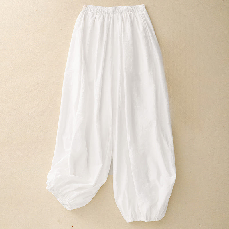 Spodnie harem damskie z kieszeniami w swobodnym, prostym fasonie z Buddha Stones - Biały - US8-10，UK/AU12-14，EU40-42 (2XL) - image 4