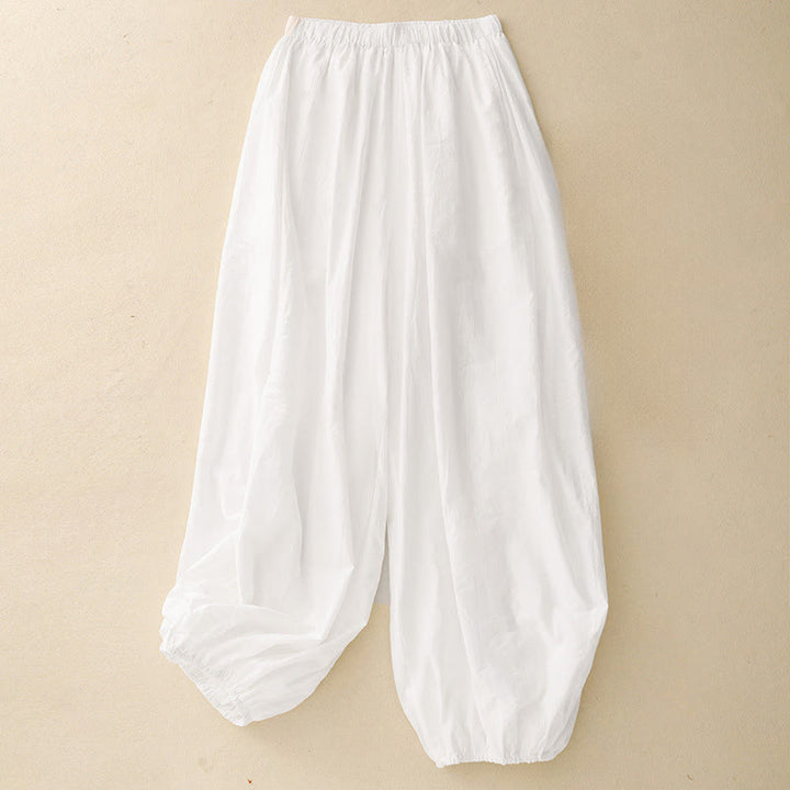 Spodnie haremki damskie z bawełny Buddha Stones w prostym, swobodnym stylu z kieszeniami - Biały - US8-10，UK/AU12-14，EU40-42 (2XL) - image 4
