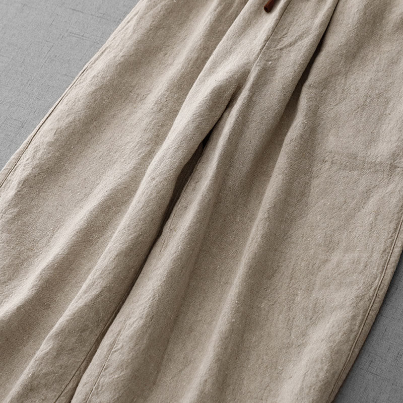 Spodnie damskie z bawełny i lnu z kieszeniami, codzienne, ściągane sznurkiem, proste wzornictwo, z Buddha Stones - image 10