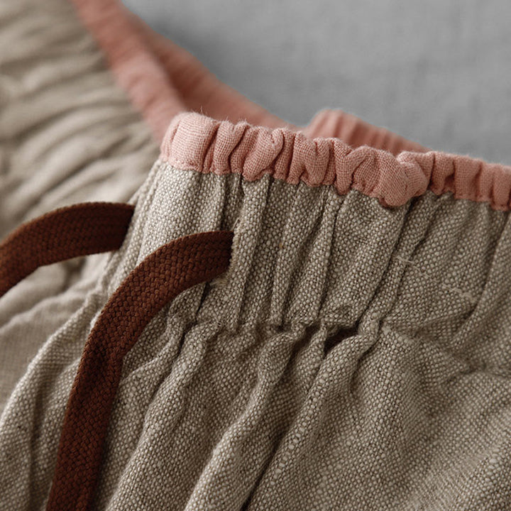 Spodnie damskie z bawełny i lnu z kieszeniami, codzienne, ściągane sznurkiem, proste wzornictwo, z Buddha Stones - image 6