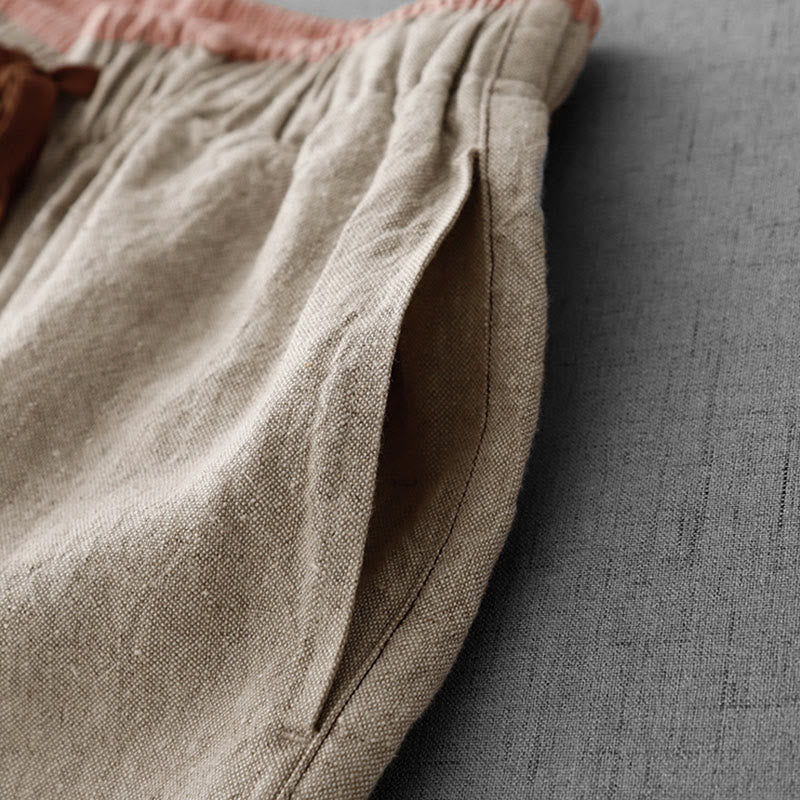 Spodnie damskie z bawełny i lnu z kieszeniami, codzienne, ściągane sznurkiem, proste wzornictwo, z Buddha Stones - image 7
