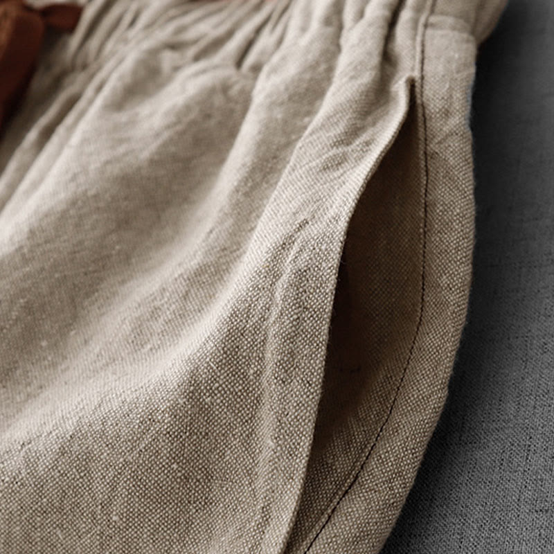 Spodnie damskie z bawełny i lnu z kieszeniami, codzienne, ściągane sznurkiem, proste wzornictwo, z Buddha Stones - image 9