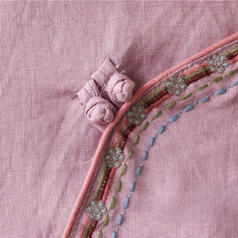 Koszula damska z bawełny i lnu z haftowanymi Buddha Stones i ukośnymi guzikami - image 10