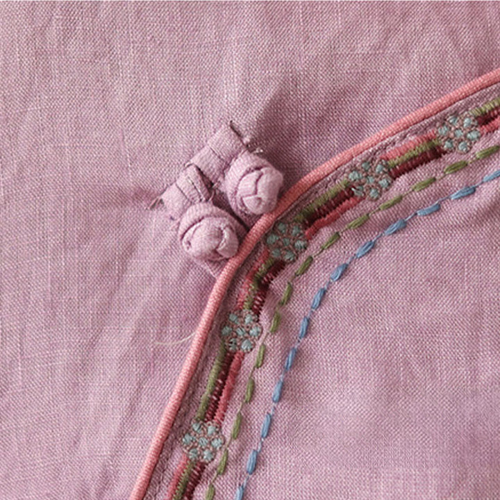 Koszula damska z bawełny i lnu z haftowanymi Buddha Stones i ukośnymi guzikami - image 10