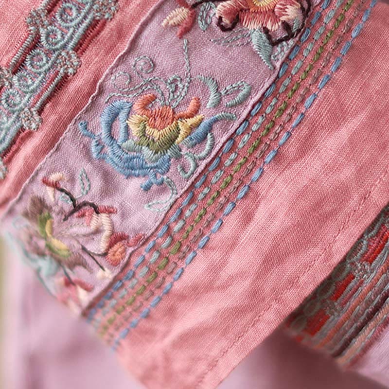 Koszula damska z bawełny i lnu z haftowanymi Buddha Stones i ukośnymi guzikami - image 9