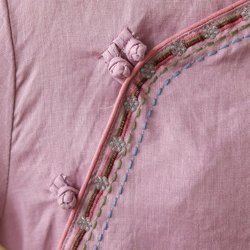 Koszula damska z bawełny i lnu z haftowanymi Buddha Stones i ukośnymi guzikami - image 8