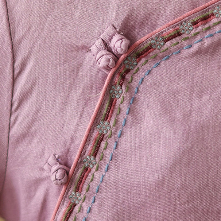 Koszula damska z bawełny i lnu z haftowanymi Buddha Stones i ukośnymi guzikami - image 8