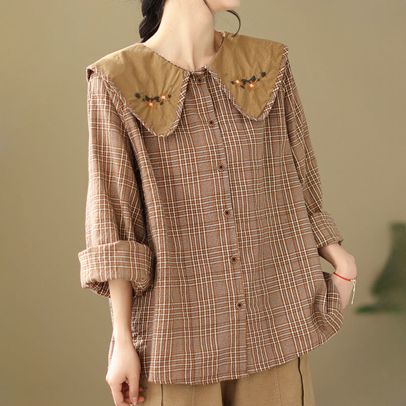 Koszula damska bawełniana z haftowanym wzorem w kratę „Buddha Stones” - image 4