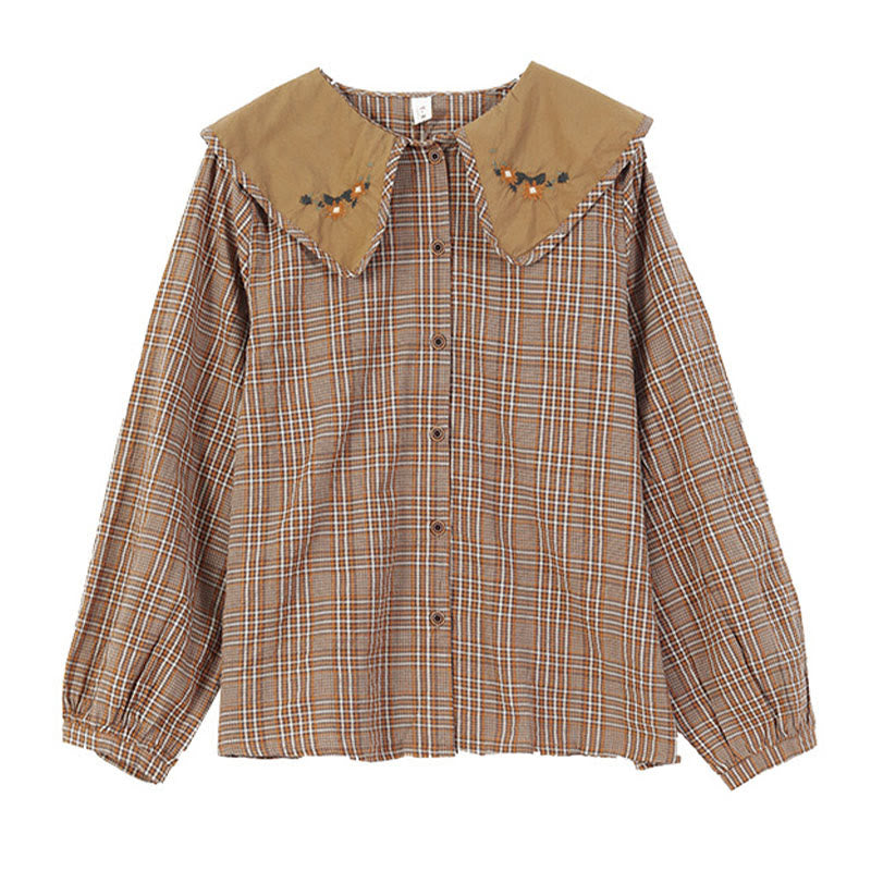 Koszula damska bawełniana z haftowanym wzorem w kratę „Buddha Stones” - image 2