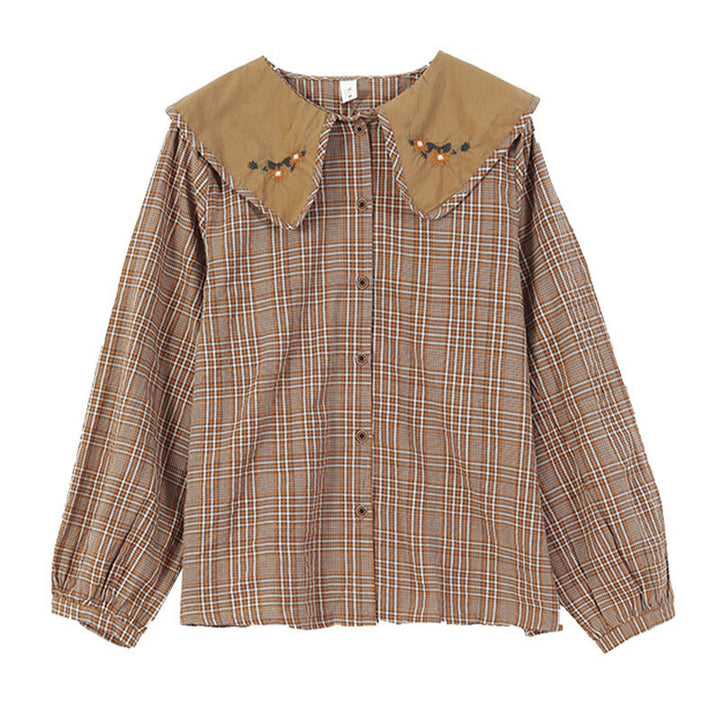 Koszula damska bawełniana z haftowanym wzorem w kratę „Buddha Stones” - image 2