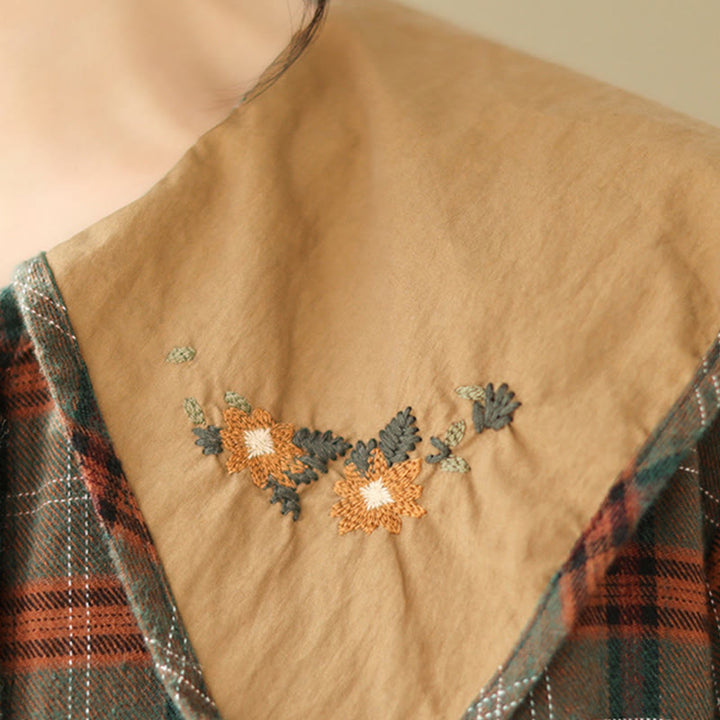 Koszula damska bawełniana z haftowanym wzorem w kratę „Buddha Stones” - image 14